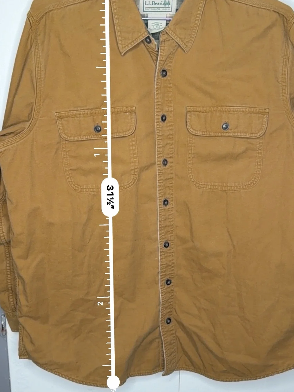 LL BEAN Shirt Mens L Hurricane Flannel Lined Plaid Button Up Shacket Camel brown